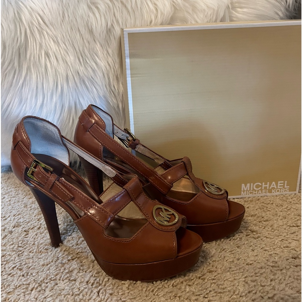 Michael by Michael Kors Charlton Platform Heels with Gold Emblem Detail